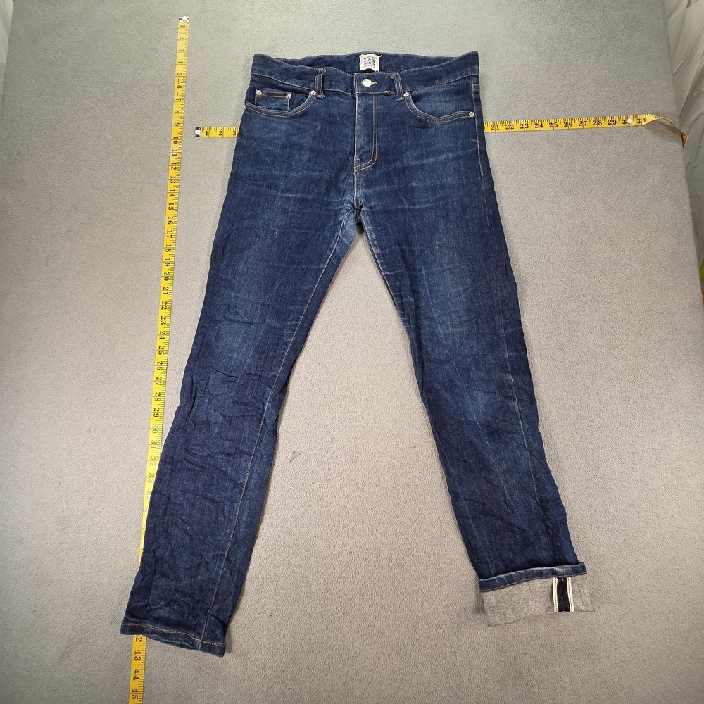 B & W Selvedge Jeans Mens Blue Med Wash Slim‎ Tapered Stretch Denim Fits 30x29
